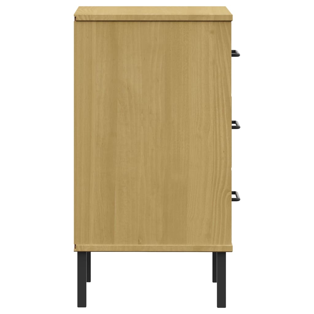 Bedside table with legs, brown, solid pine, OSLO