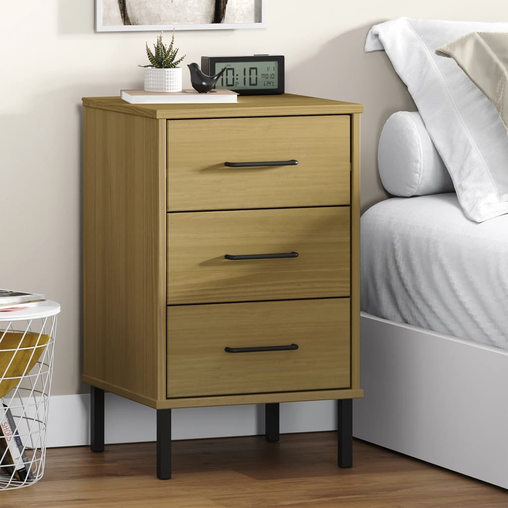 Bedside table with legs, brown, solid pine, OSLO