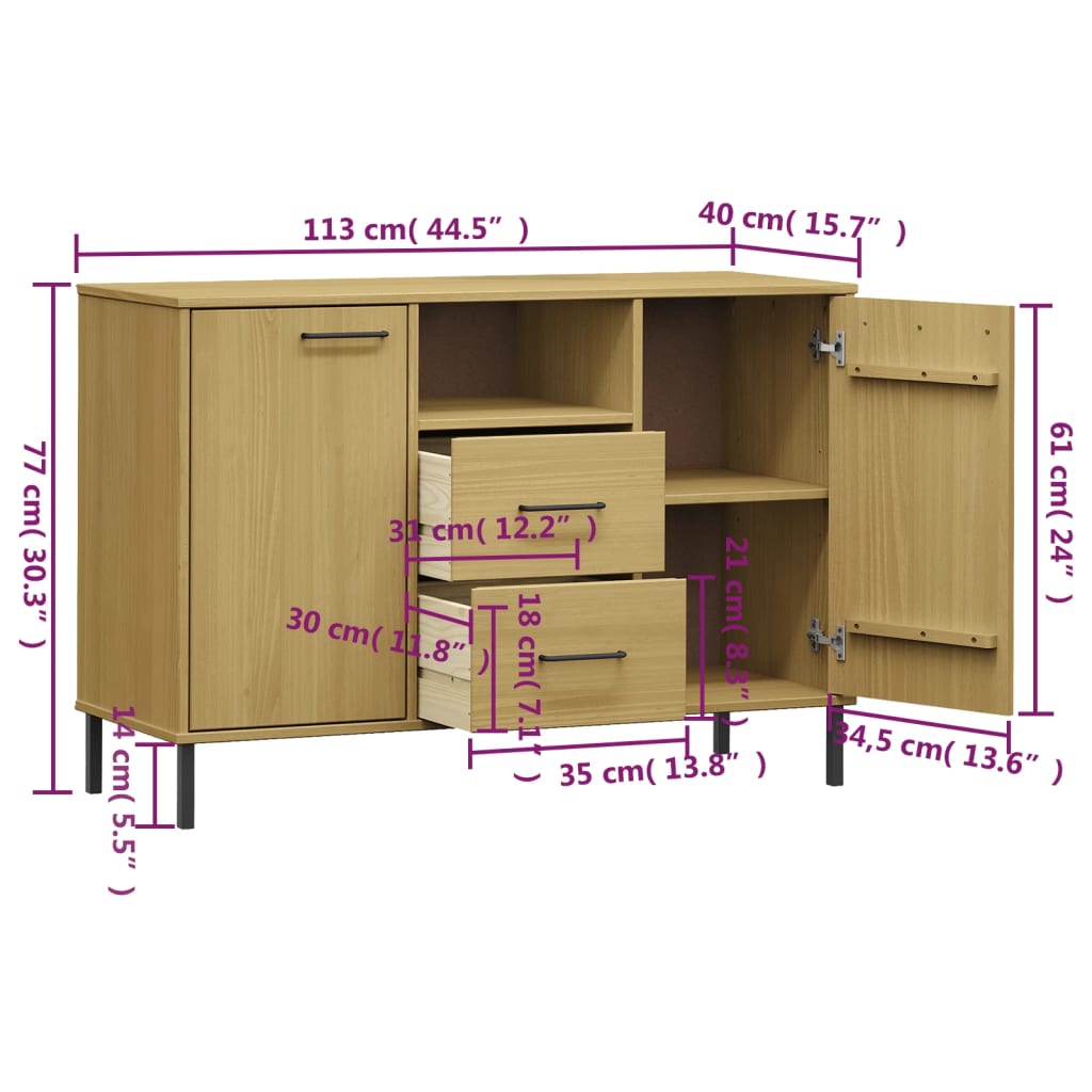 Sideboard with legs, brown, 113x40x77cm, wood, OSLO