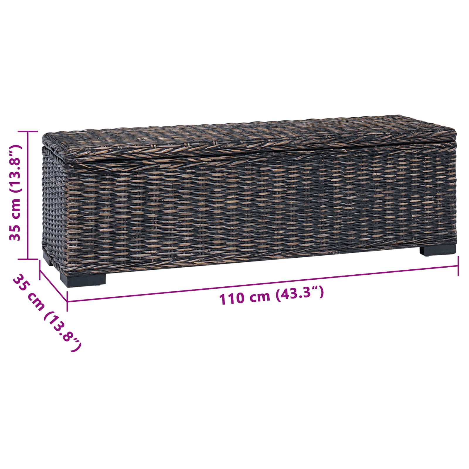 Saugojimo dėžė su saugykla Juoda 110 x 35 x 45 cm