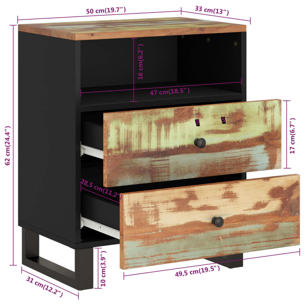 Nightstand, 50x33x62cm, recycled and treated wood