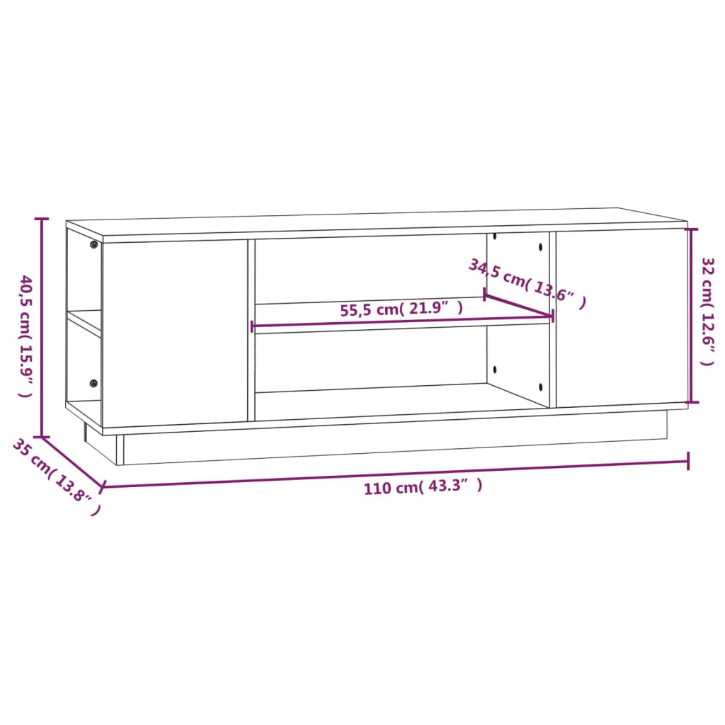TV cabinet, honey brown, 110x35x40.5cm, pine