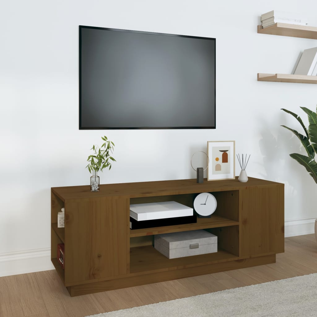 TV cabinet, honey brown, 110x35x40.5cm, pine