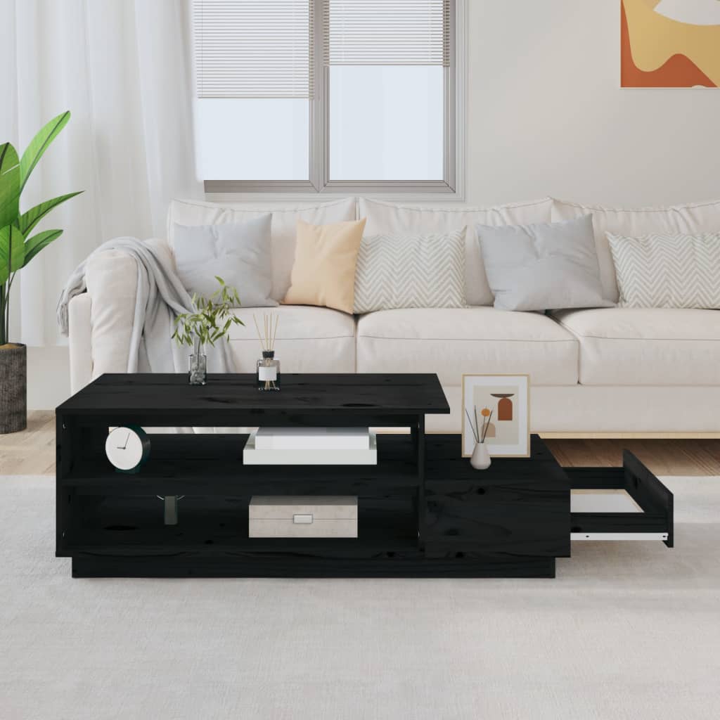 Coffee table, black, 120x50x40.5cm, solid pine wood