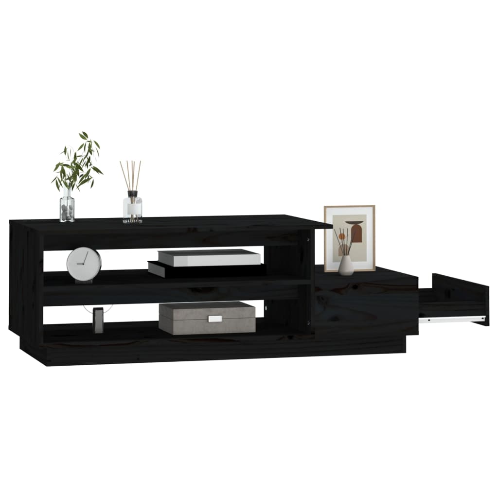 Coffee table, black, 120x50x40.5cm, solid pine wood
