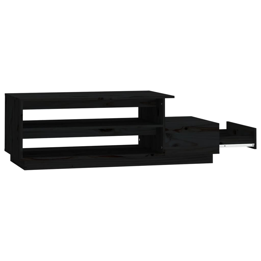 Coffee table, black, 120x50x40.5cm, solid pine wood