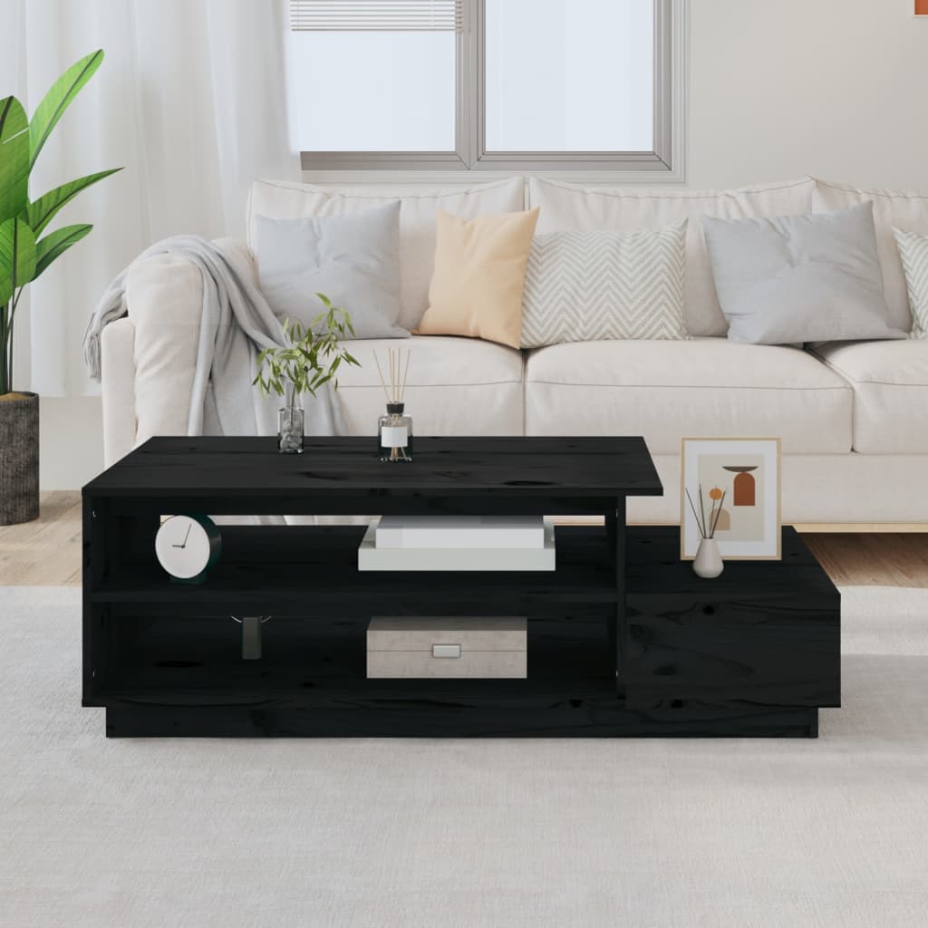 Coffee table, black, 120x50x40.5cm, solid pine wood