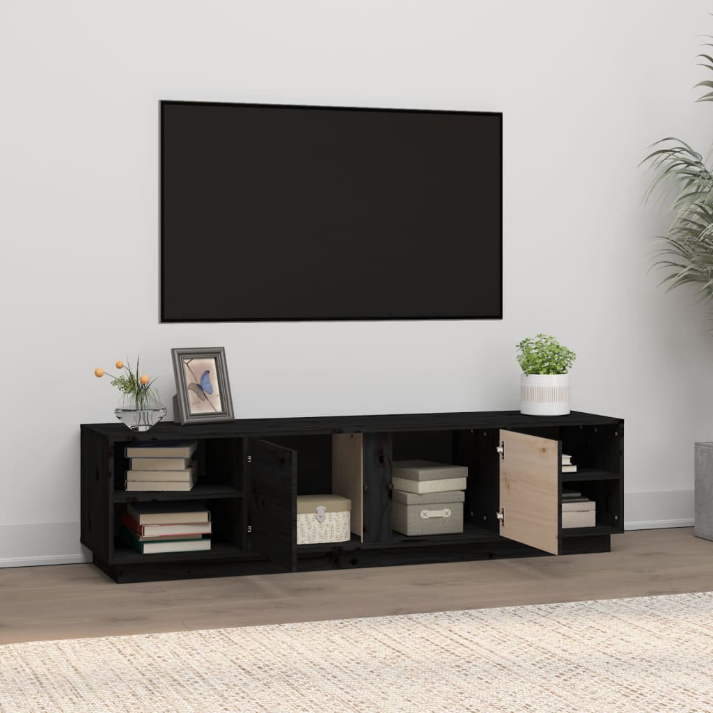 TV cabinet, black, 156x40x40cm, solid pine