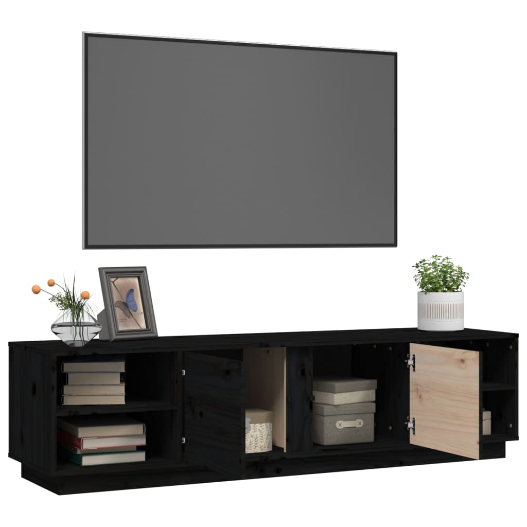 TV cabinet, black, 156x40x40cm, solid pine