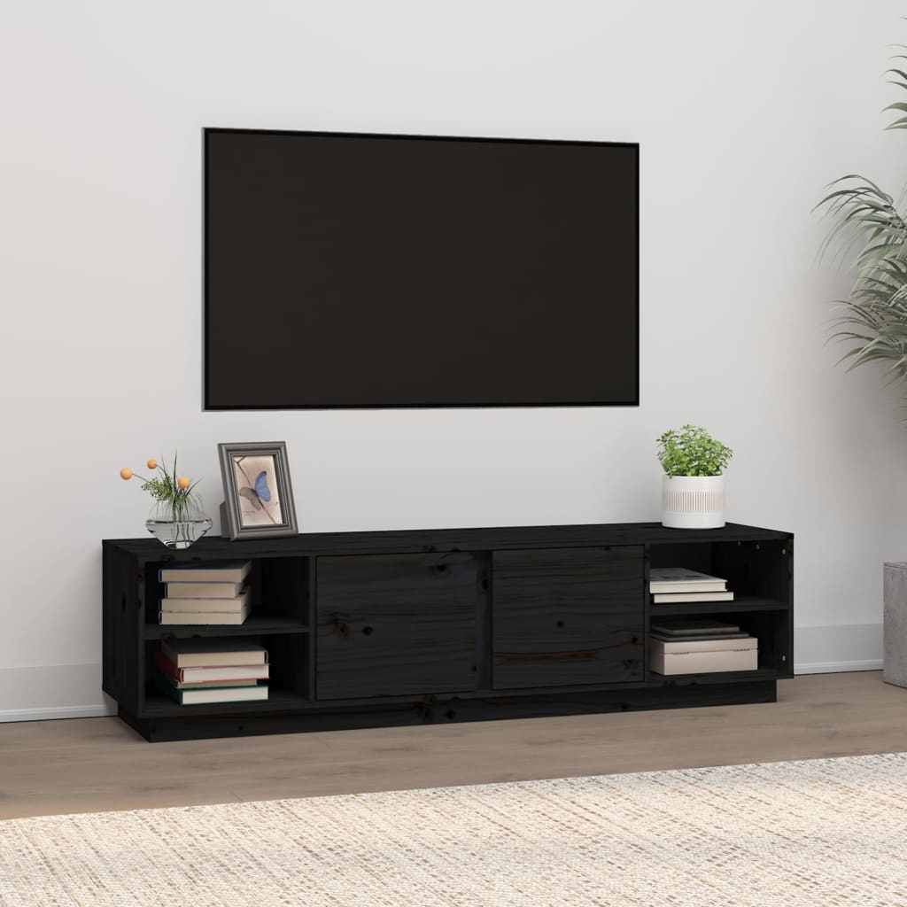 TV cabinet, black, 156x40x40cm, solid pine