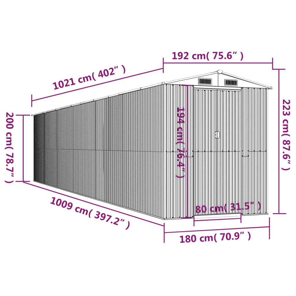 BECKFORD Shed, anthracite, 192x1021cm