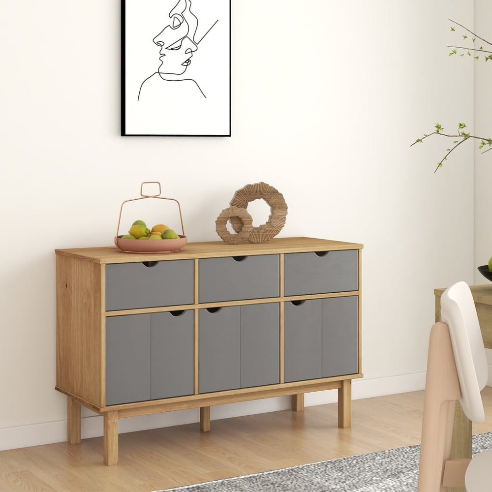 Šoninė spintelė OTTA, ruda/pilka, 114x43x73,5cm, pušies masyvas