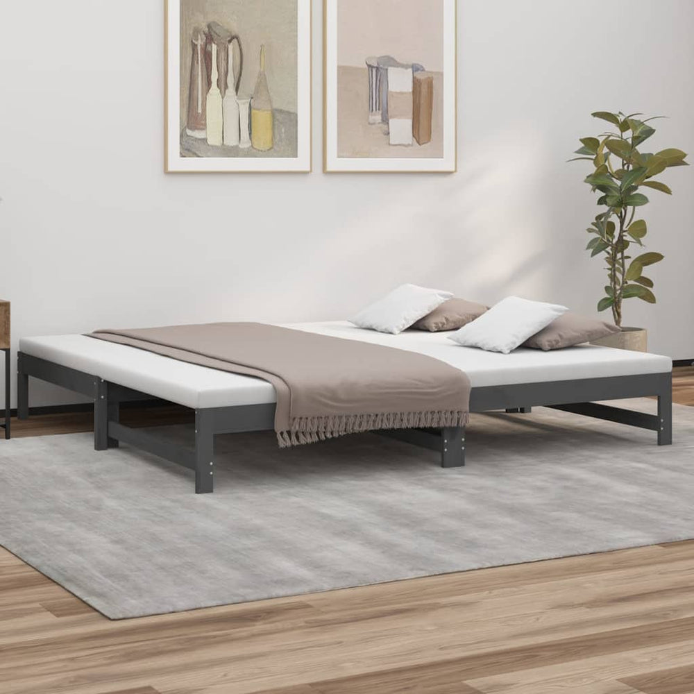 Ištraukiama lova, pilka, 2x(100x200)cm, pušies medienos masyvas
