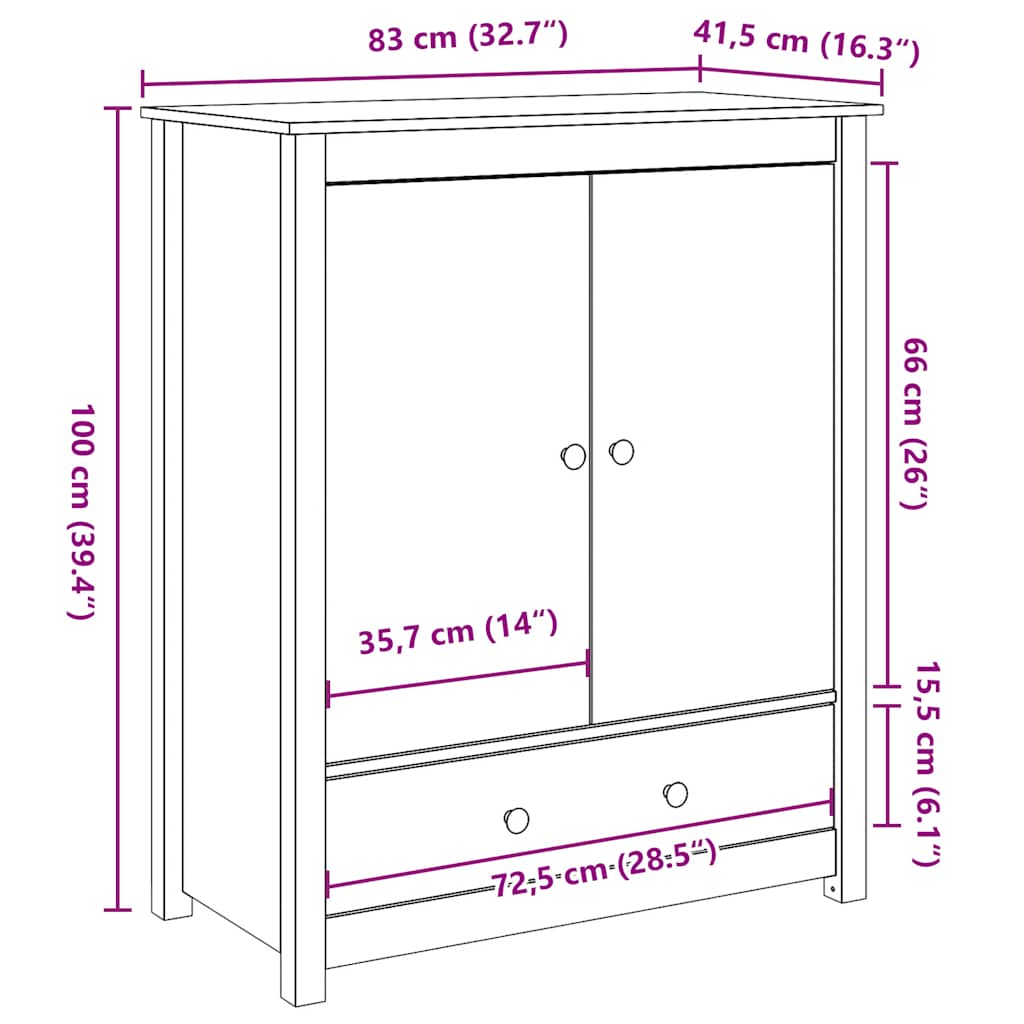 Chest of drawers, honey brown, 83x41.5x100cm, solid pine