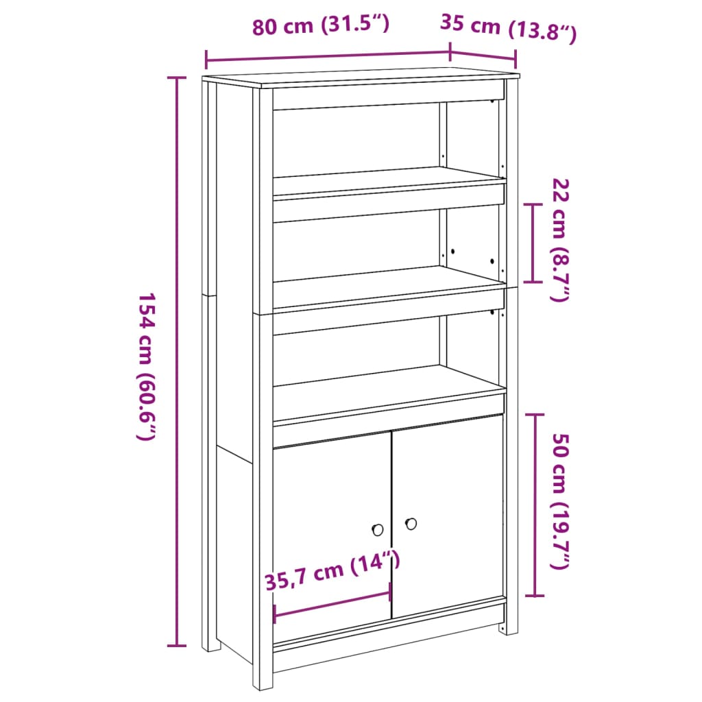 Chest of 4 drawers, honey brown, 80x35x154cm, solid pine