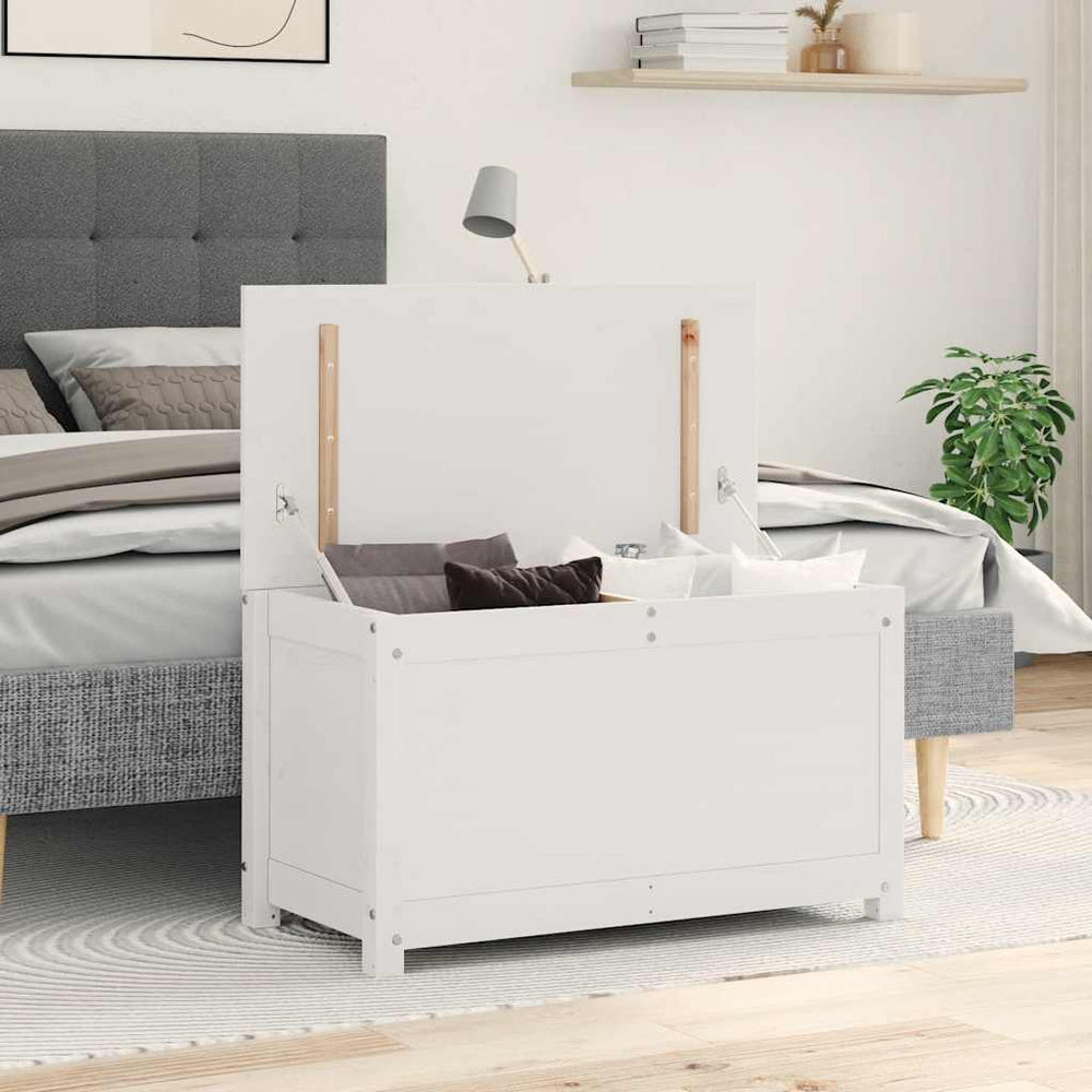 Storage box, white, 80x40x45.5cm, solid pine