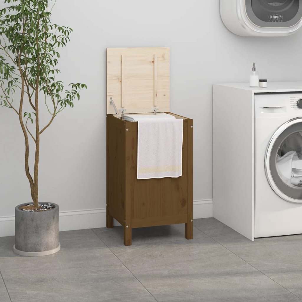 Laundry box, honey brown, 44x44x76cm, solid pine