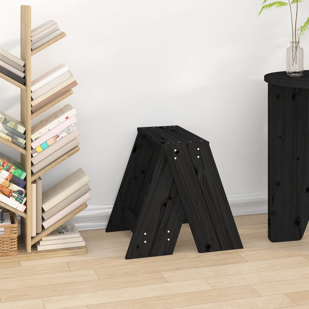 Stools, 2 pcs., black, 40x40x45cm, solid pine