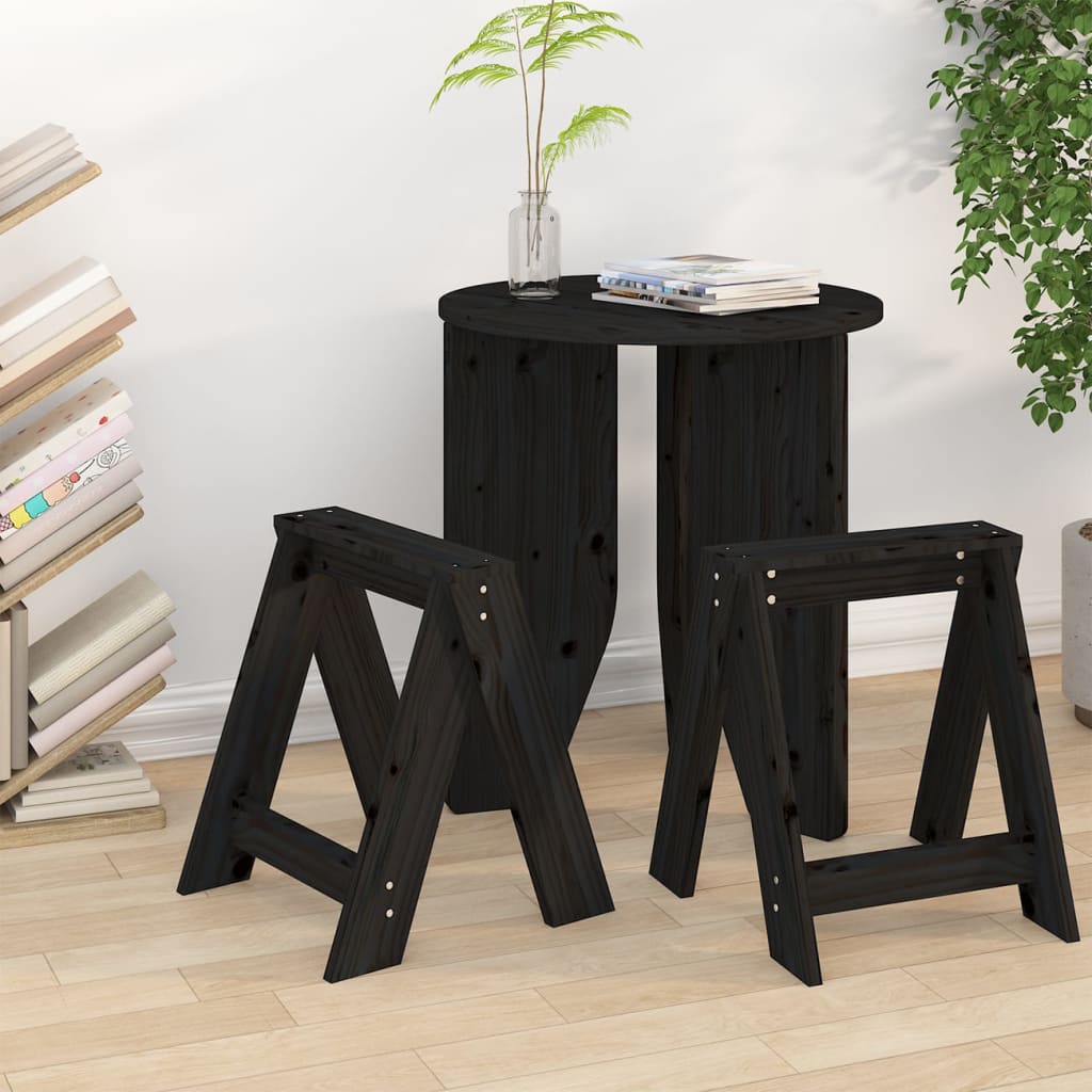 Stools, 2 pcs., black, 40x40x45cm, solid pine