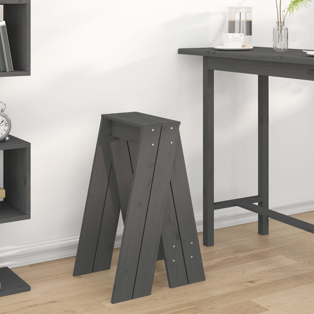 Bar stools, 2 pcs., grey, 40x40x75cm, solid pine wood