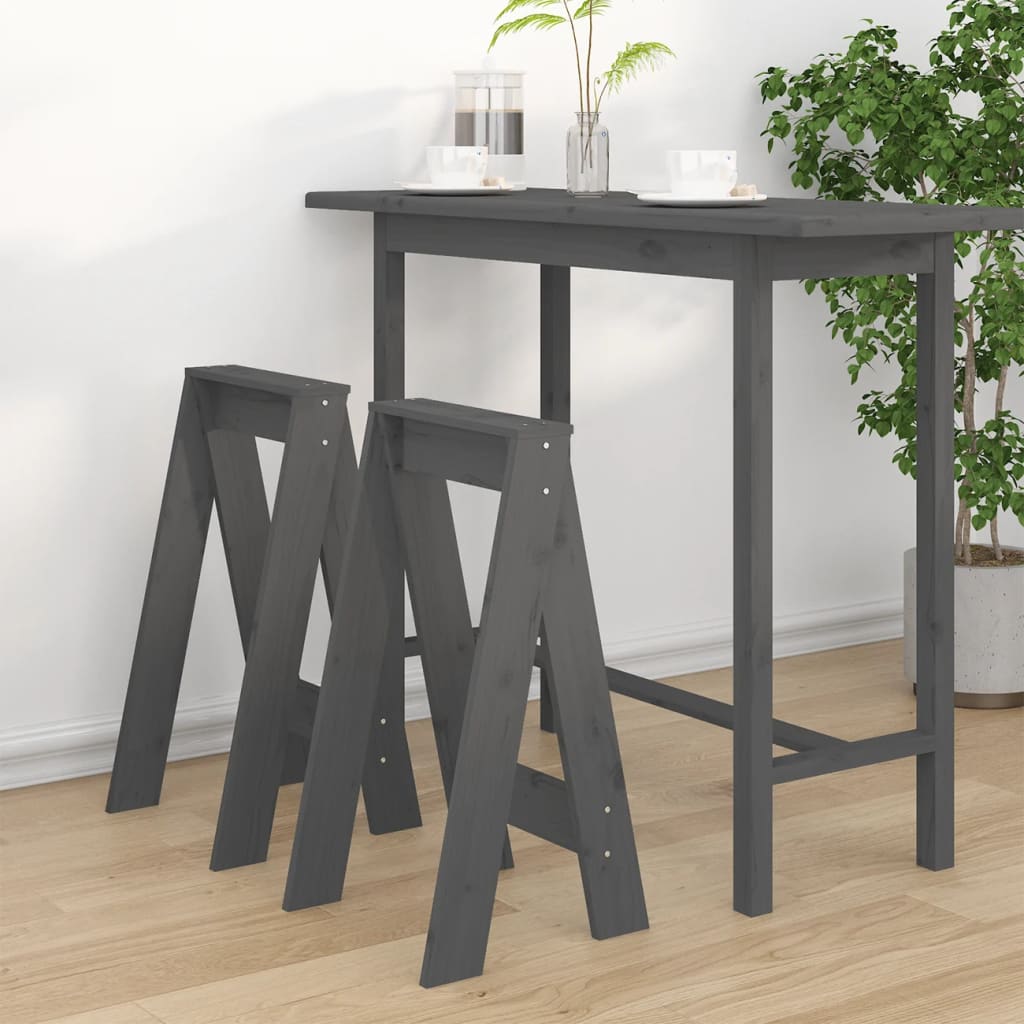 Bar stools, 2 pcs., grey, 40x40x75cm, solid pine wood