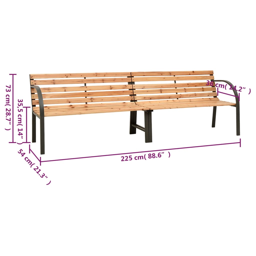 Double garden swing, 225cm, solid spruce wood