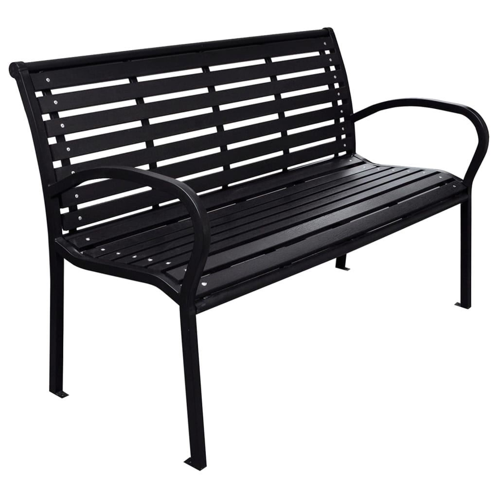 Garden bench, black, 116cm, steel and WPC