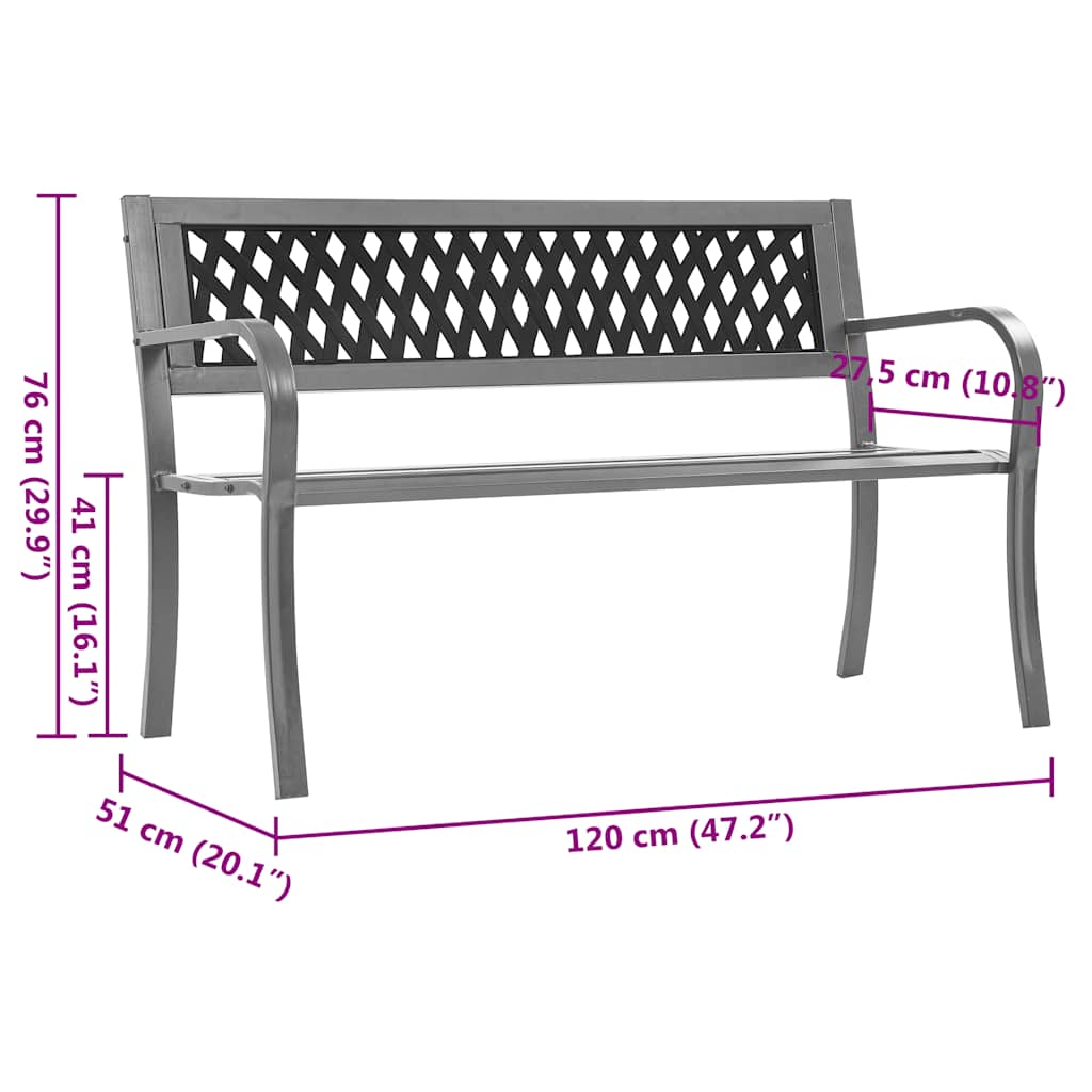 Garden bench, black, 120cm, steel
