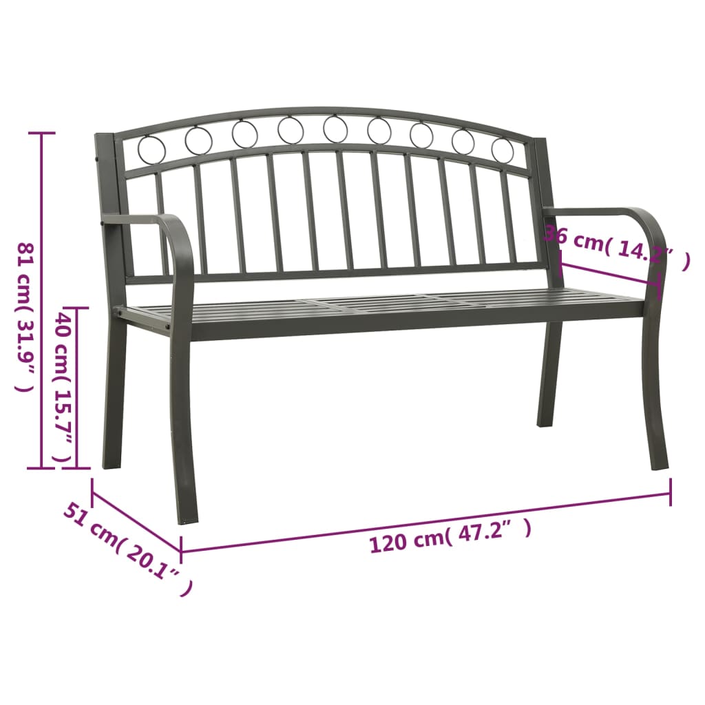 Dārza sols ar galdiņu, pelēks, 120cm, tērauds