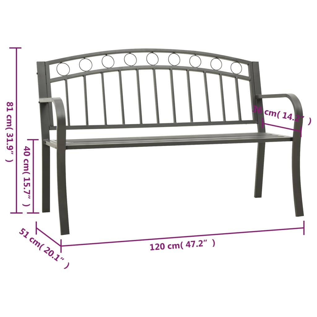 Garden bench, grey, 120cm, steel