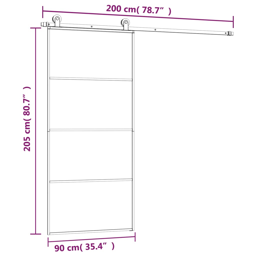 Stumdomos durys su įrangos rinkiniu, 90x205cm, ESG ir aliuminis