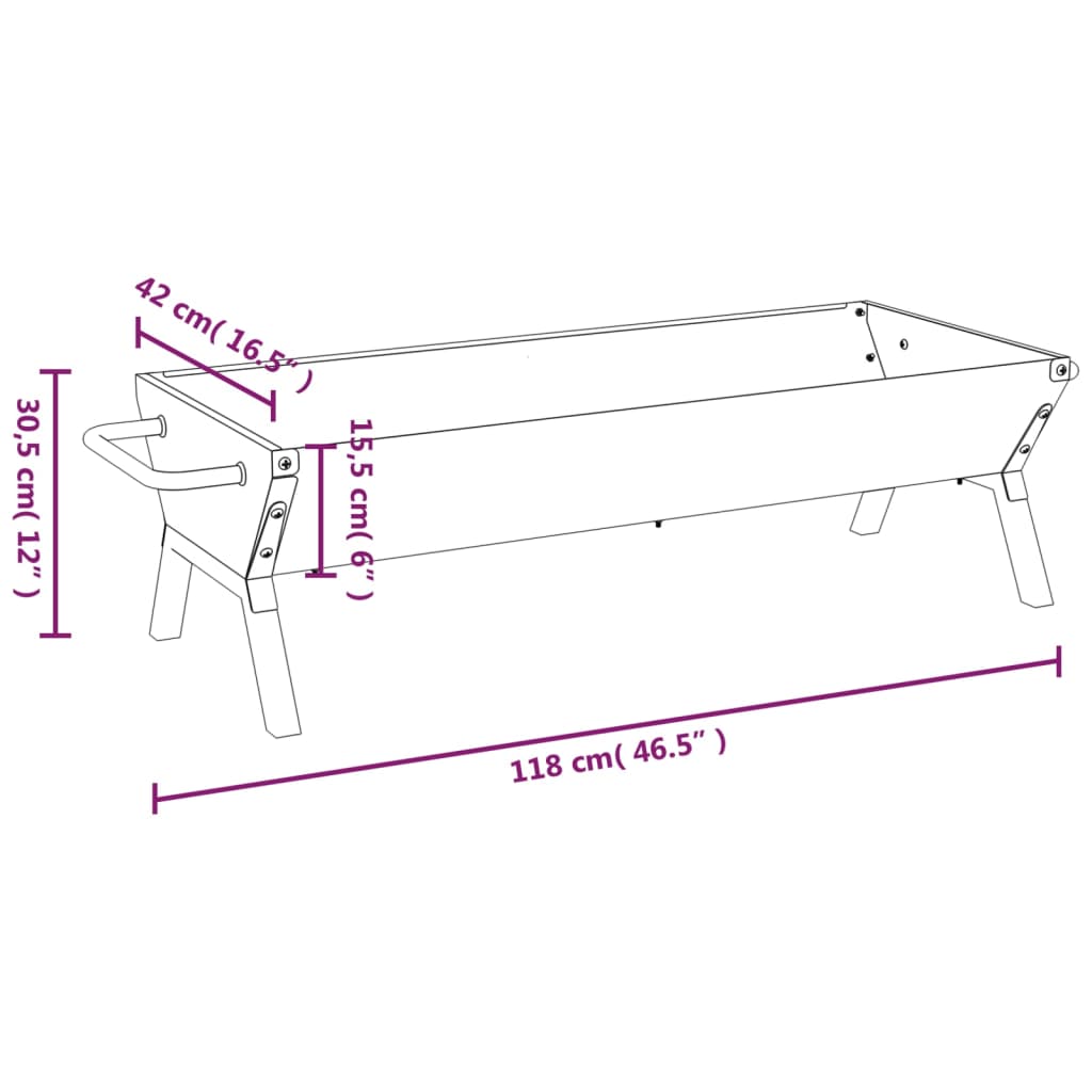 Grill tray, silver, 118x42x30.5cm, steel