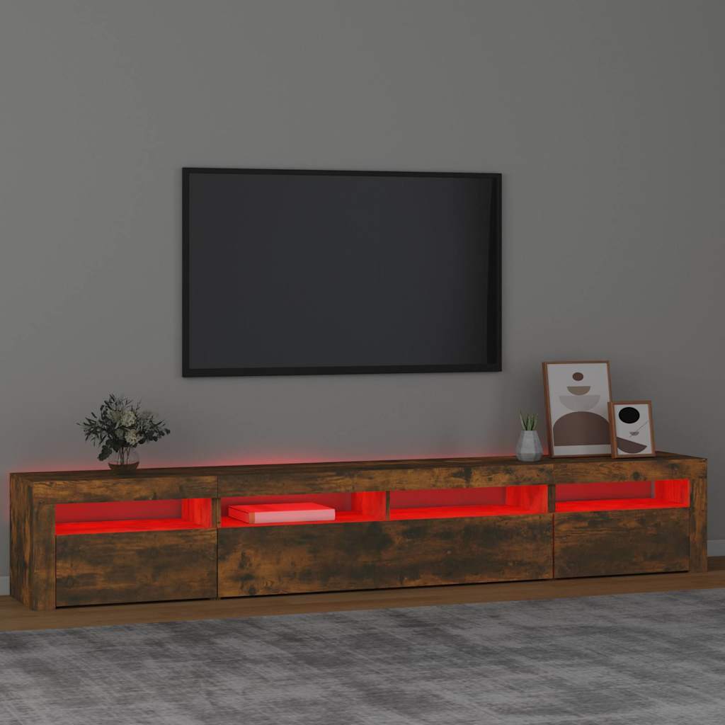 Televizoriaus spintelė su LED, dūminio ąžuolo, 240x35x40cm