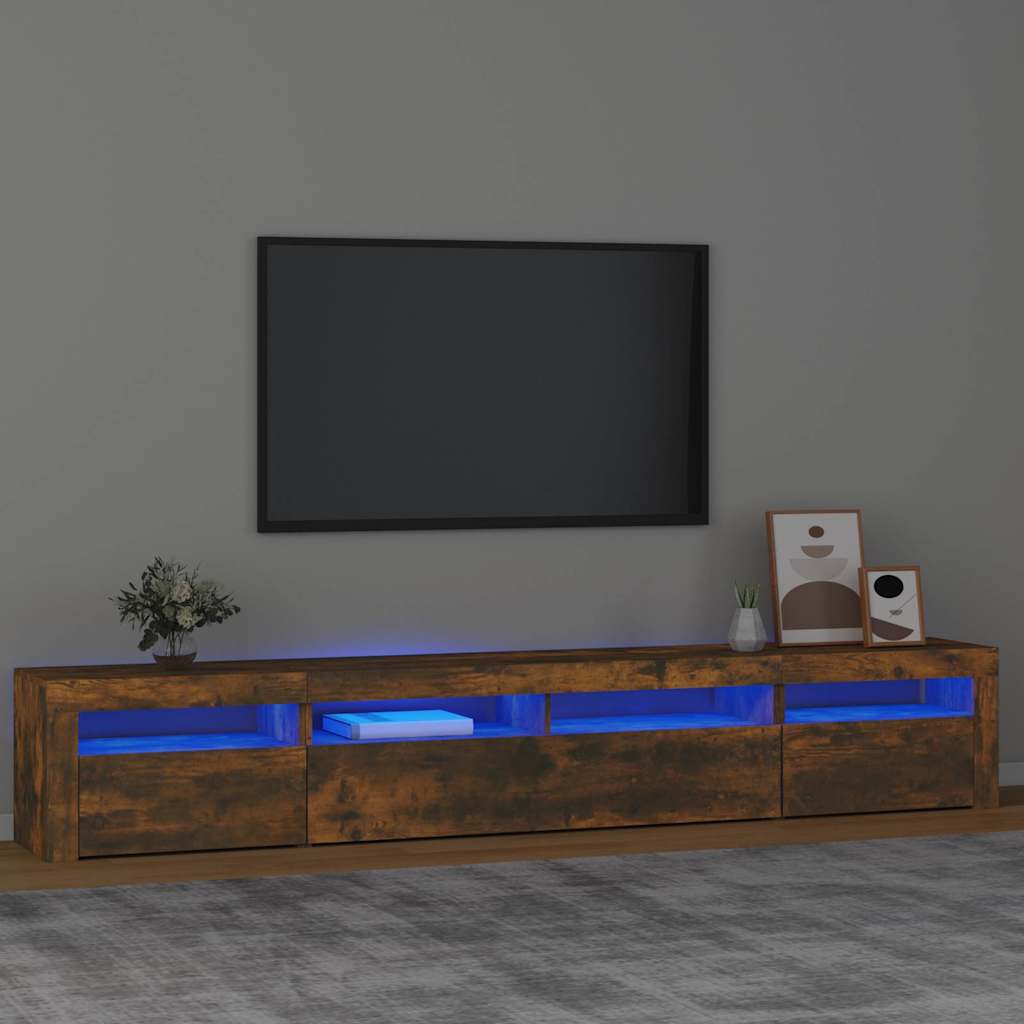 Televizoriaus spintelė su LED, dūminio ąžuolo, 240x35x40cm
