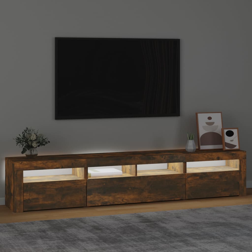 TV skapītis ar LED, dūmu ozols, 210x35x40cm