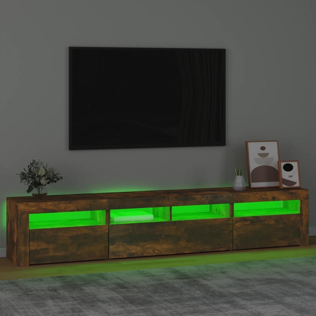 TV skapītis ar LED, dūmu ozols, 210x35x40cm