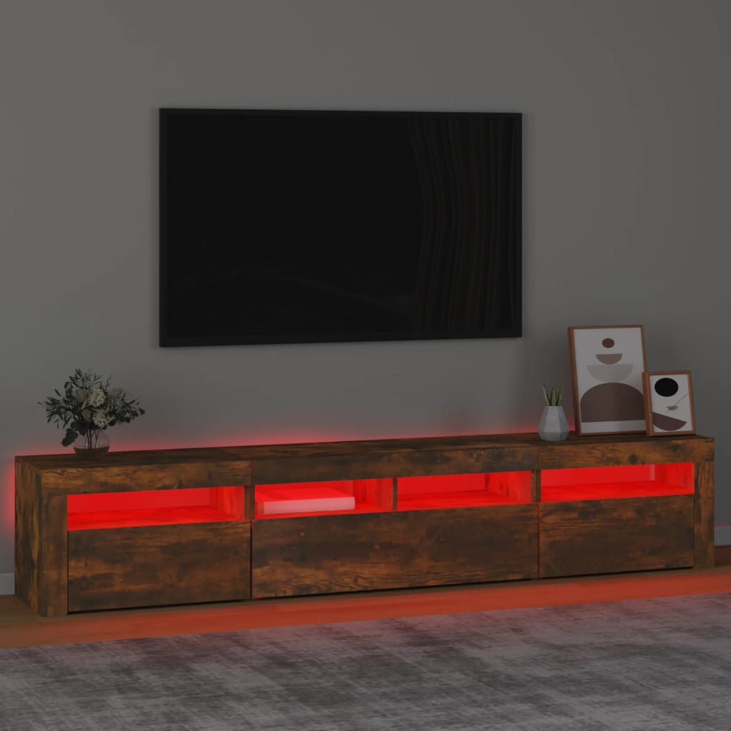 TV skapītis ar LED, dūmu ozols, 210x35x40cm
