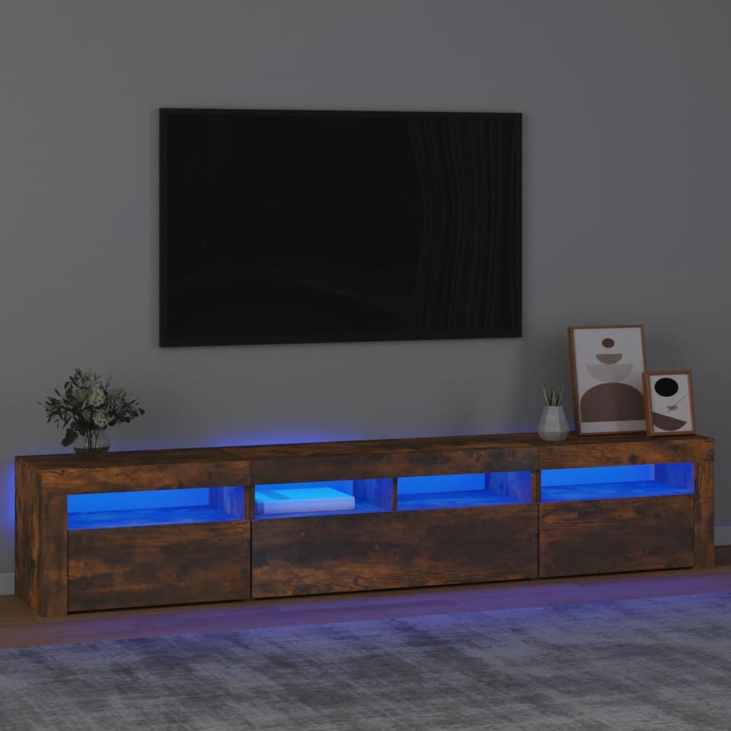 TV skapītis ar LED, dūmu ozols, 210x35x40cm