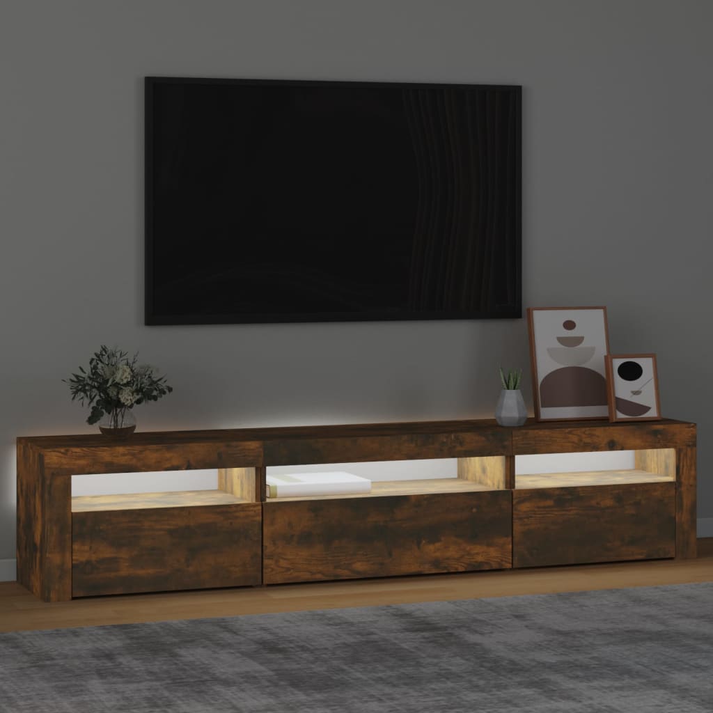 TV cabinet with LED, smoky oak, 195x35x40cm