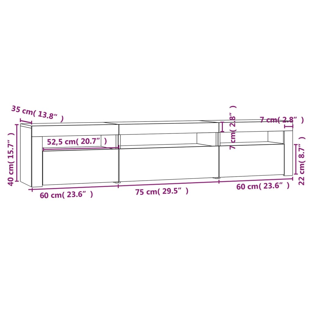 TV cabinet with LED, smoky oak, 195x35x40cm