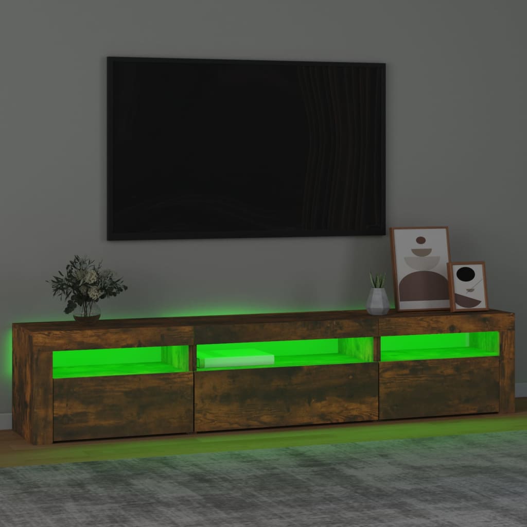 TV cabinet with LED, smoky oak, 195x35x40cm