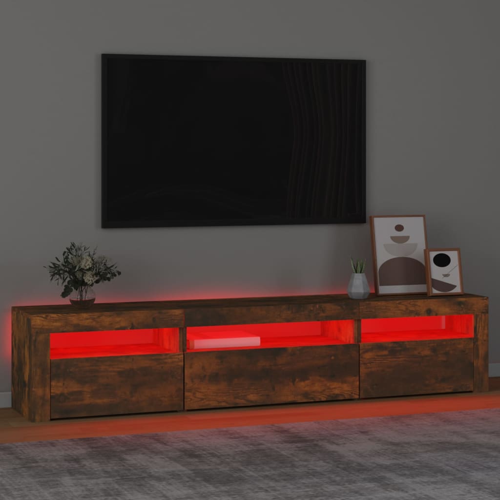 TV cabinet with LED, smoky oak, 195x35x40cm