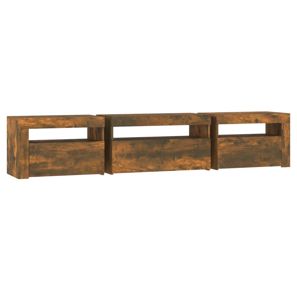 TV cabinet with LED, smoky oak, 195x35x40cm