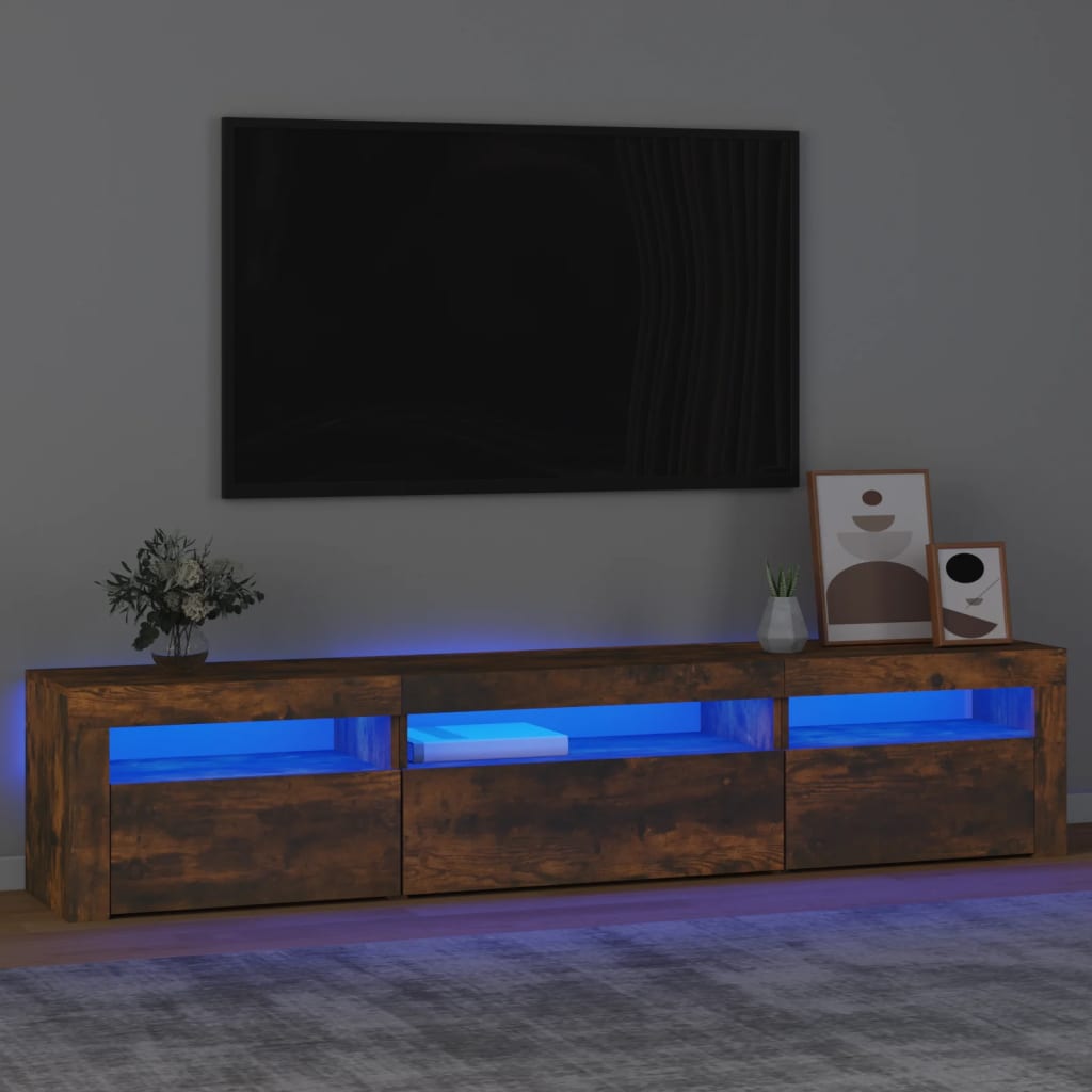 TV cabinet with LED, smoky oak, 195x35x40cm