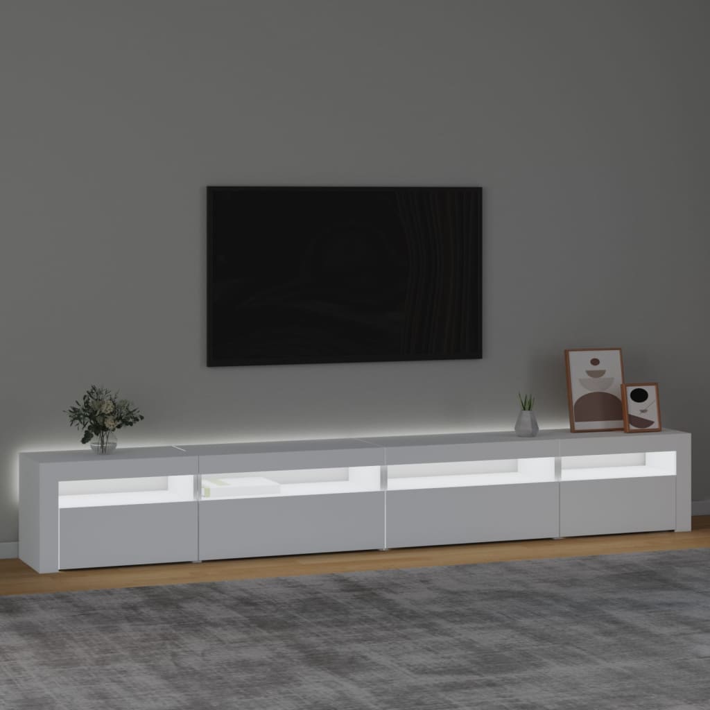 Televizoriaus spintelė su LED apšvietimu, balta, 270x35x40cm