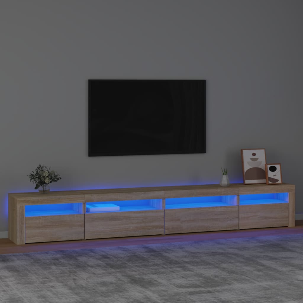 Televizoriaus spintelė su LED apšvietimu, ąžuolo, 270x35x40cm