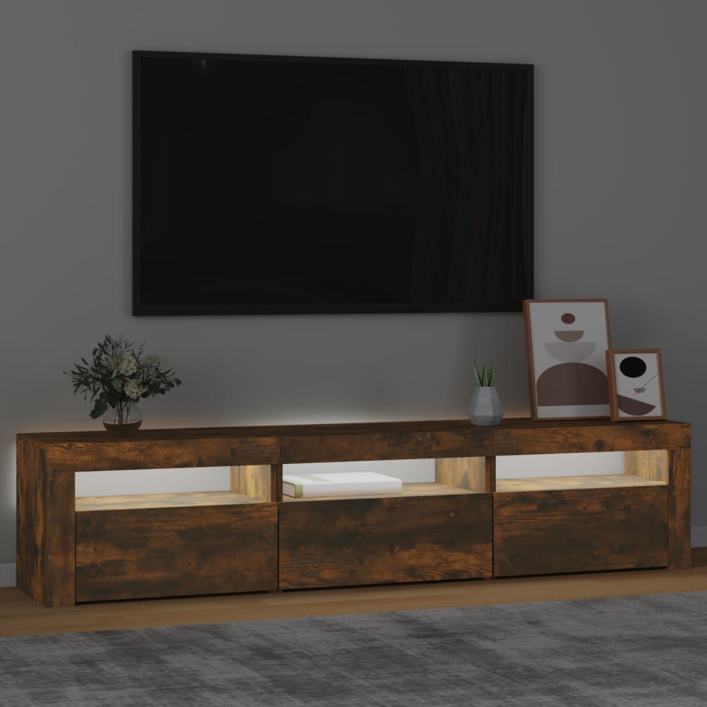 Televizora skapītis ar LED, dūmu ozols, 180x35x40cm