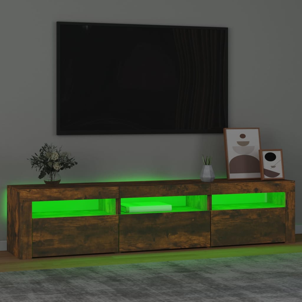 Televizora skapītis ar LED, dūmu ozols, 180x35x40cm