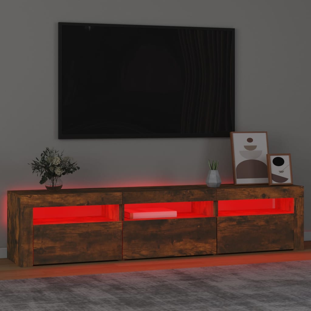 Televizora skapītis ar LED, dūmu ozols, 180x35x40cm