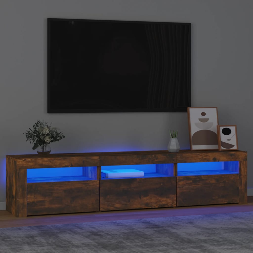 Televizora skapītis ar LED, dūmu ozols, 180x35x40cm